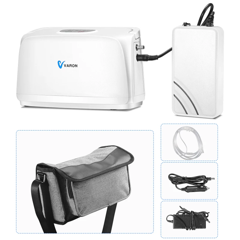 VARON Portable 3L/min Oxygen Concentrator Machine Home and Car Use 32.5%±2.5 Oxygen Machine Pulse Oxygen Supply With Battery