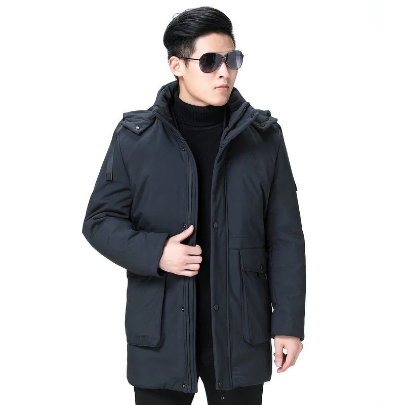 Men Winter Parkas Warm Thick Lightweight Hooded Puffer Basic Coat Man Black Gray Hood Quilted Liner Detachable Jacket Outerwear