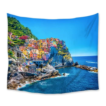 

Italian Town Sea Landscape Tapestry Wall Hanging Wall Decor Tapestries Bedspread Sheet Carpet Throw Yoga Mat Home Bedroom