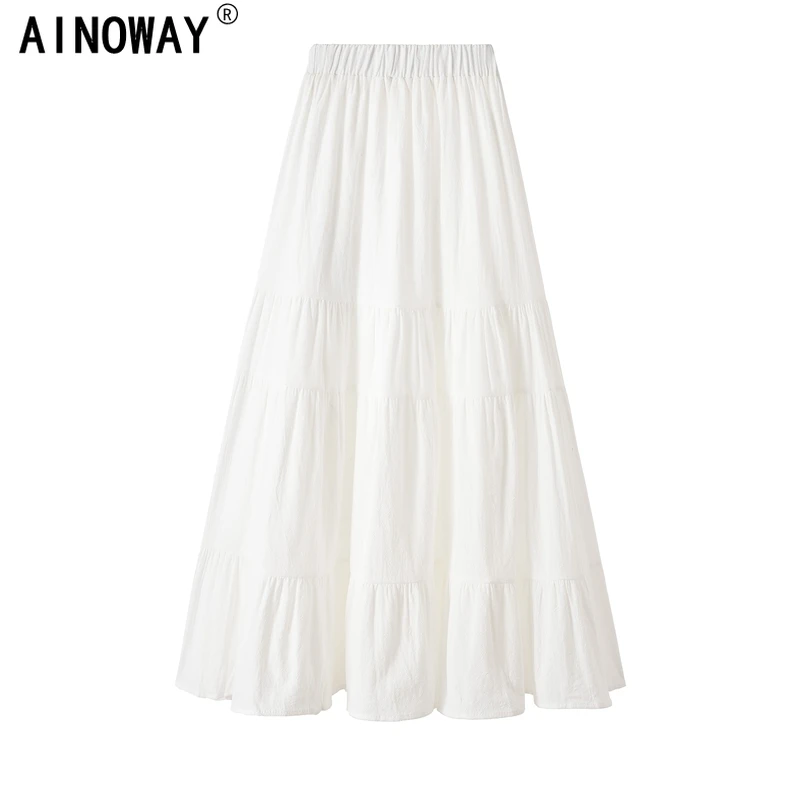 Maxi Skirt Patchwork Boho High-Elastic-Waist White Vintage Fashion Beach Lace A-Line
