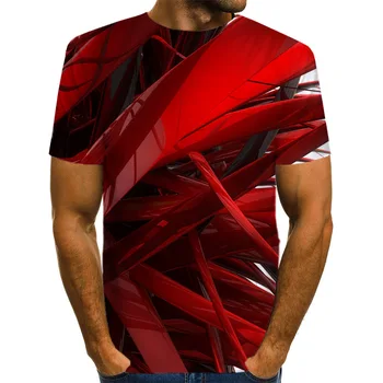 

3D Geometric Stripe Red Pattern Print Men 3d T-shirt Black Tee Casual Top Anime Camiseta Streatwear Short Sleeve Cloth size 6xl