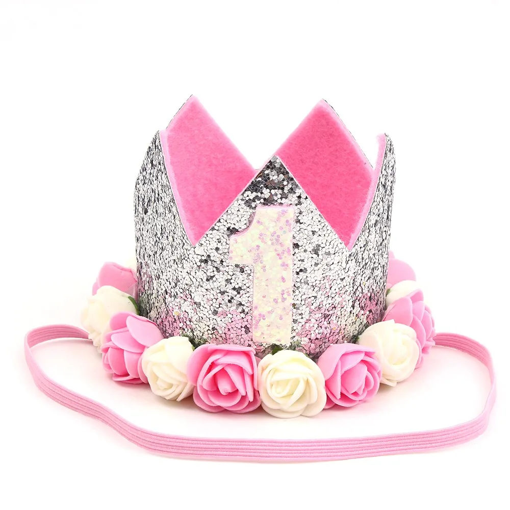 Silver(Pink White) 1 шт., детская шапка для кошек и собак на день рождения/головные уборы для домашних животных, головной убор на день рождения, маленькие/средние собаки/кошки, Цветочные Декоративные шляпы с буквами - Цвет: Silver(Pink White)