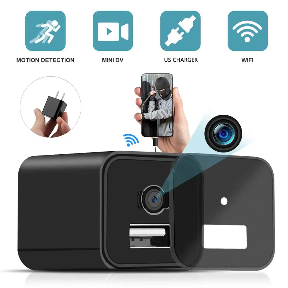 

Mini WIFI Camera HD 1080P Wireless Charger Cam Micro webcam Camcorder Video Recorder Remote View Loop Recording Cam Motion Detec