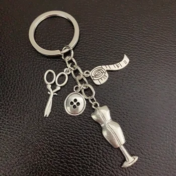 

1Pc Sewing Machine Scissors Tape Measure Keychain Making Clothing Designer Keyring Gift Jewlry Accessories