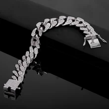 Модные ювелирные изделия белого розового золота цвет панк браслет байкера широкий огромный плоский бордюр кубинская цепь для мужчин женщин CZ браслеты подарок