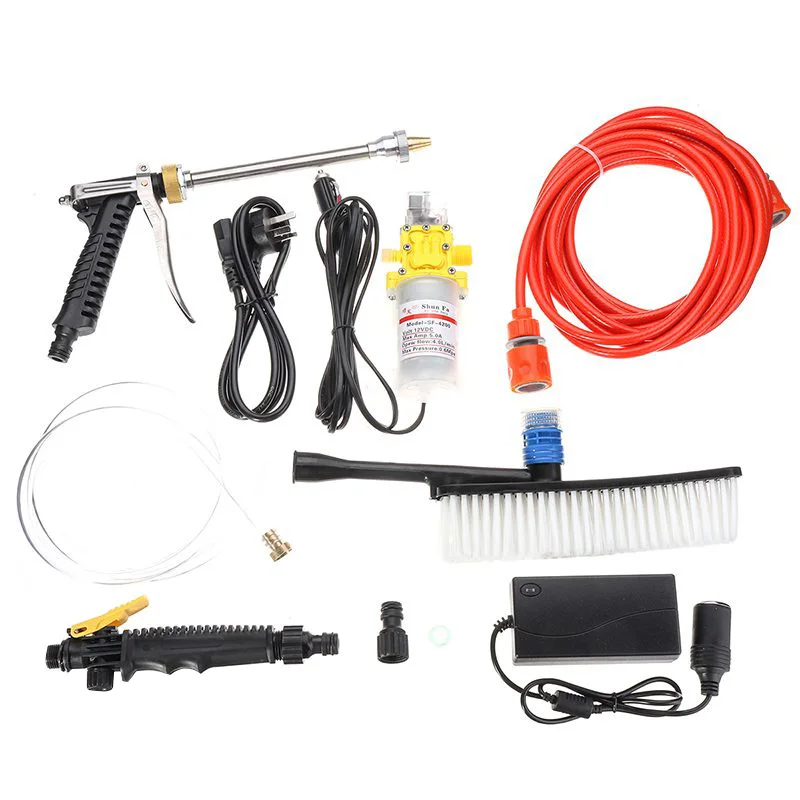 

80W 12V Dc Portable Car Washer High Pressure Auto Washing Machine Electric Clean-Guns Device Vehicle Care Tools Kit Hairbrush Us