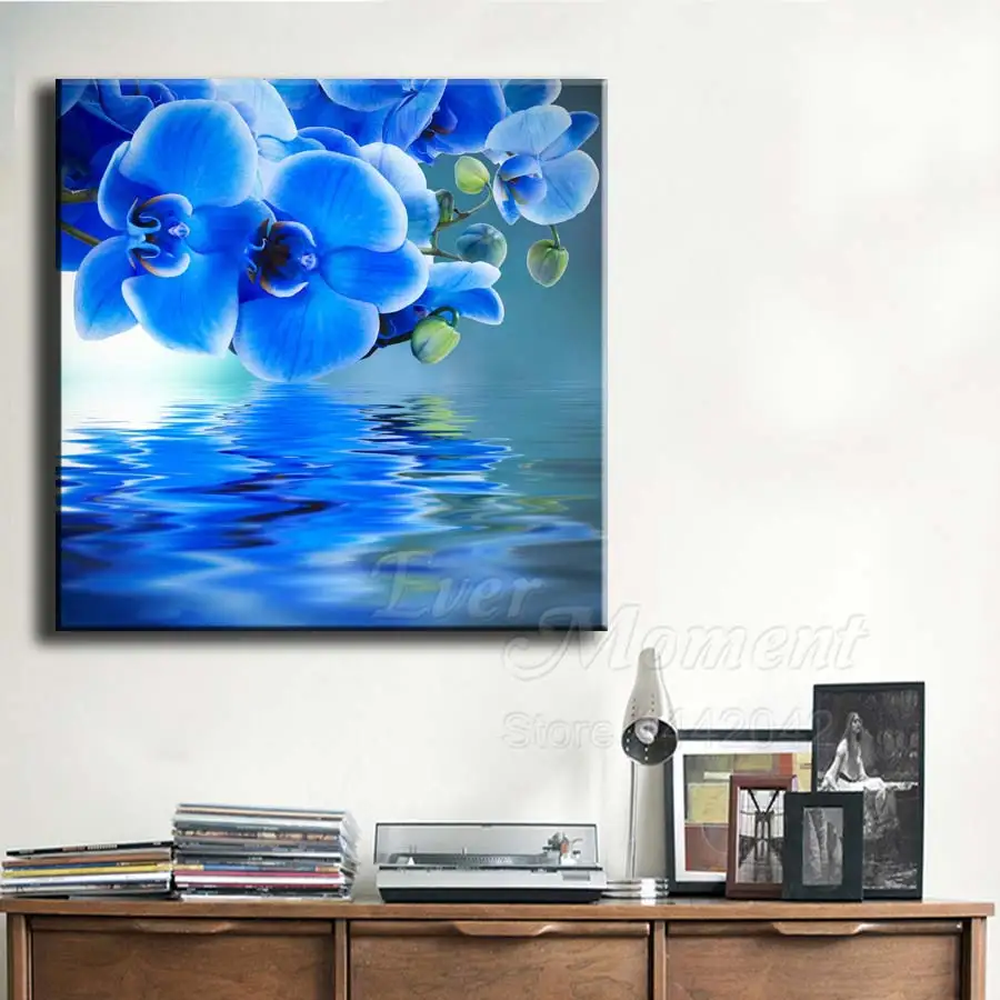 Когда нибудь момент алмазов картина мозаика с голубыми цветами воды Стразы