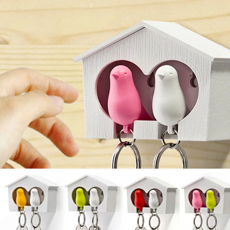 Пара брелок милый двойной Птичье гнездо Воробей Дом ключ держатель настенная