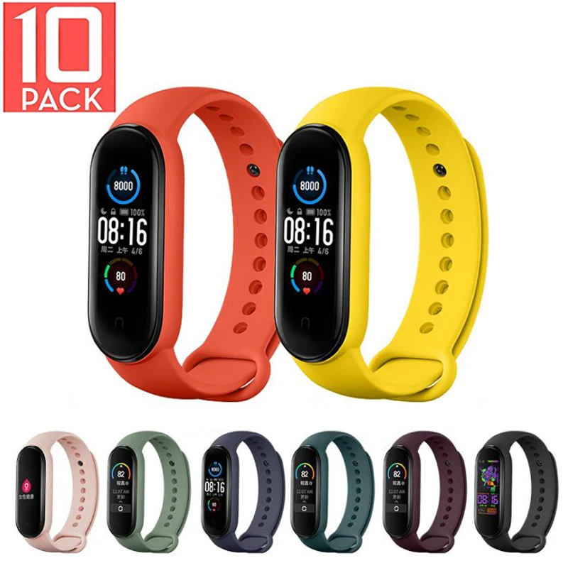 10 шт. ремешок для Mi band 5 силиконовый браслет Xiaomi Band смарт часов Miband 4