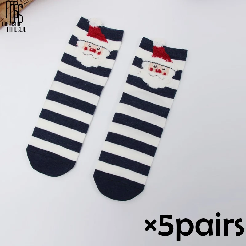 Santa Claus 5pairs Manoswe/1 пара; женские рождественские носки; теплые зимние носки; Забавные милые дышащие носки; большие красные носки с изображением лося; хлопковые носки с животными - Цвет: Santa Claus 5pairs