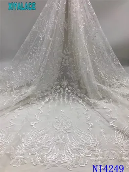 

White african lace fabric high quality 3d beads lace embroidery bridal beads lace fabric for nigeria dress NI4249