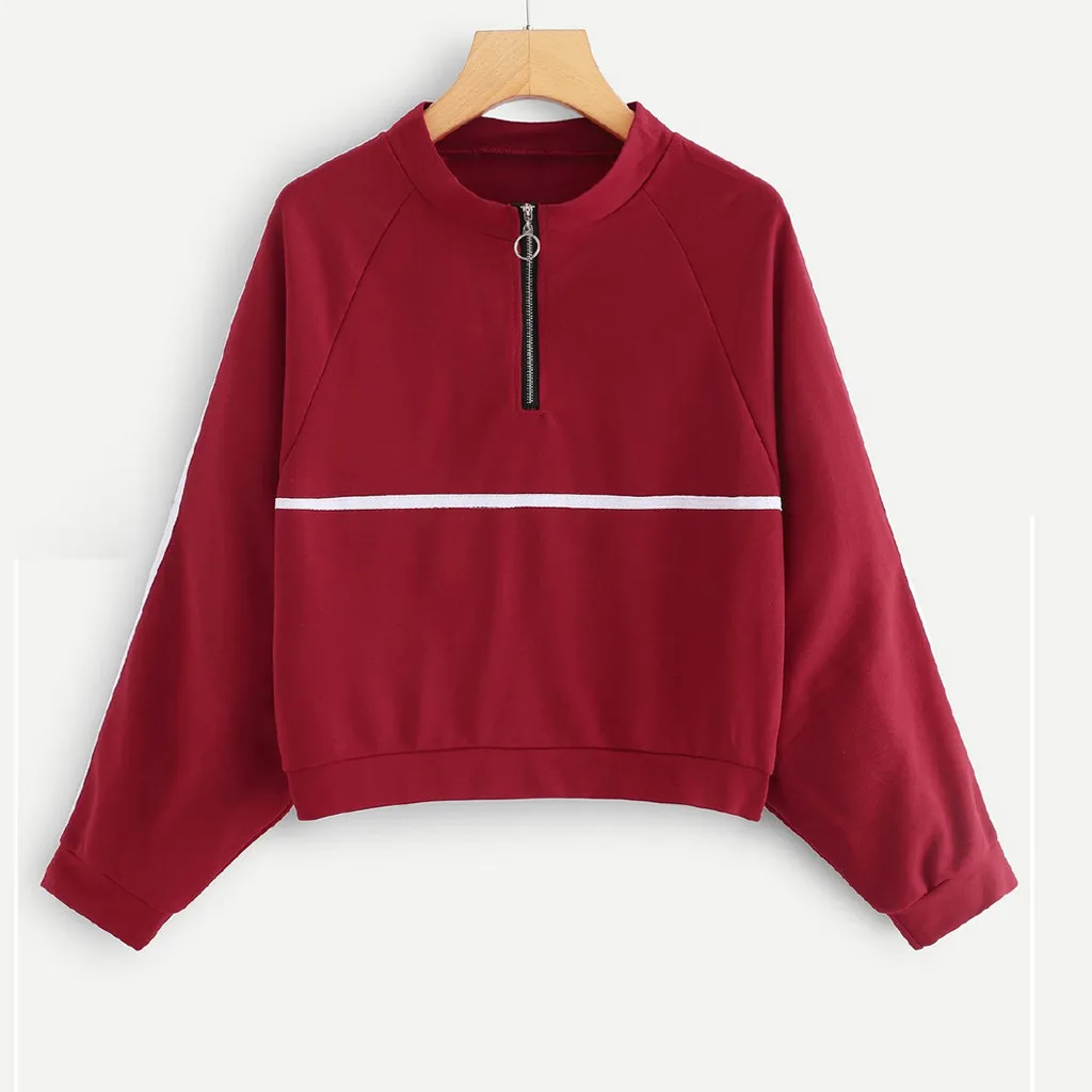 Hoodies Women Autumn 2019 Striped Zipper stand neck Harajuku Streetwear Hoodie Hoodies And Sweatshirts Women Pullovers Clothes