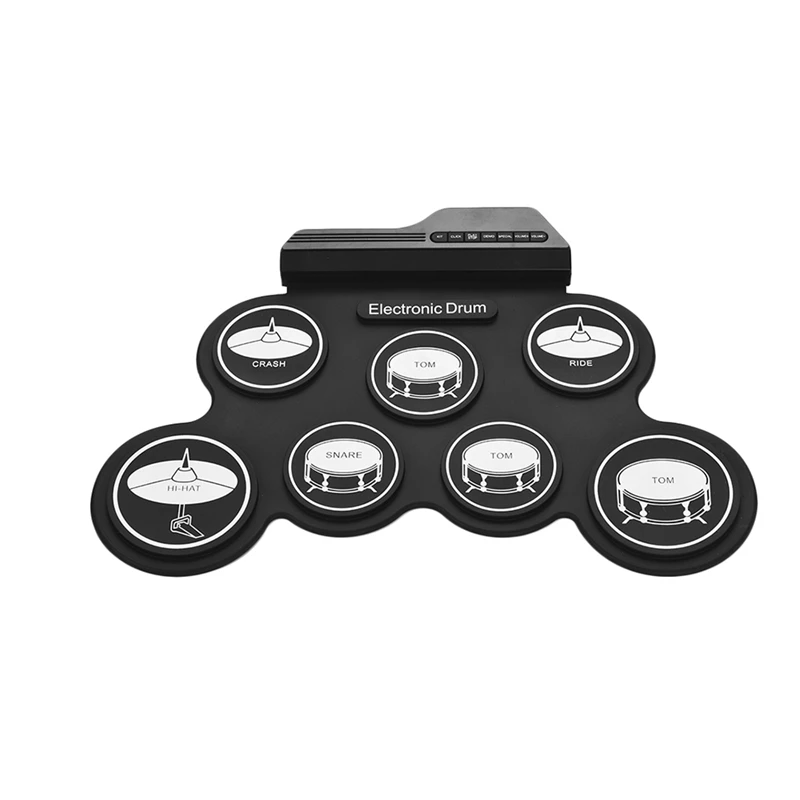 

Compact Size Usb Roll-Up Silicon Drum Set Digital Electronic Drum Kit 7 Drum Pads With Drumsticks Foot Pedals For Beginners