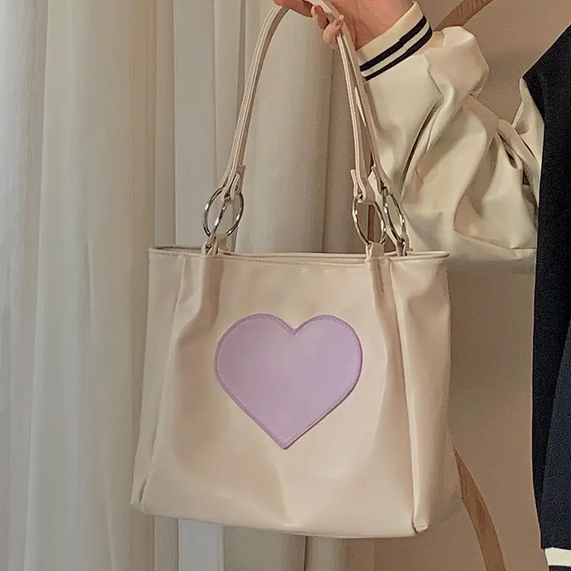 Xiuya Harajuku Kawaii Shoulder Bag Women Japanese Cute Heart Lolita Tote Bag Ladies Handbags 2022 Big Shopper With Zipper