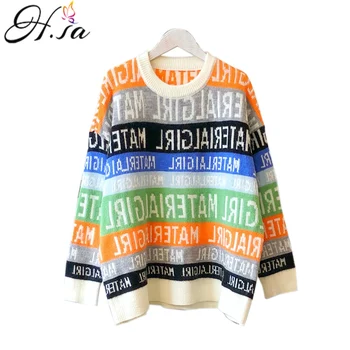 

H.SA 2019 Women Winter Casual Sweater and Jumpers Long Sleeve Knitted Pull Sweaters LETTERS Sreetwear Oversized Pull Femme