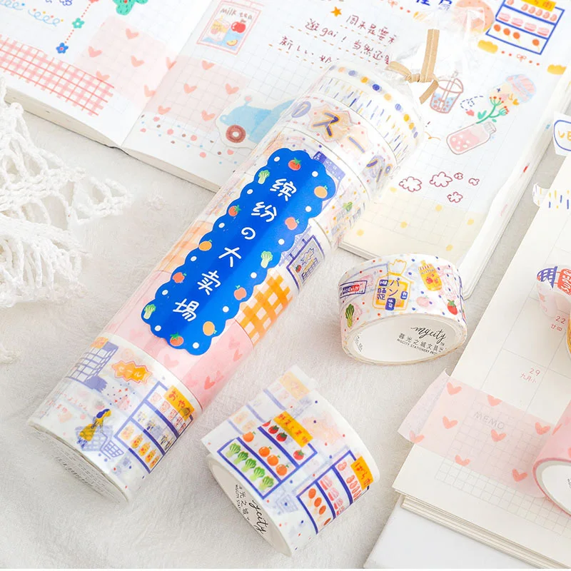 8Pcs Kawaii Bread Washi Tape Dessert Decorative Adhesive Tape Cute Masking Tapes For Kids Scrapbooking DIY Stationery