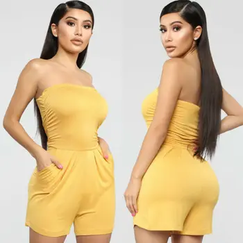 

Summer Fashion Women Solid Off The Shoulder Tube Top Jumpsuit Playsuit Ladies Casual Sexy Beach Shorts Romper