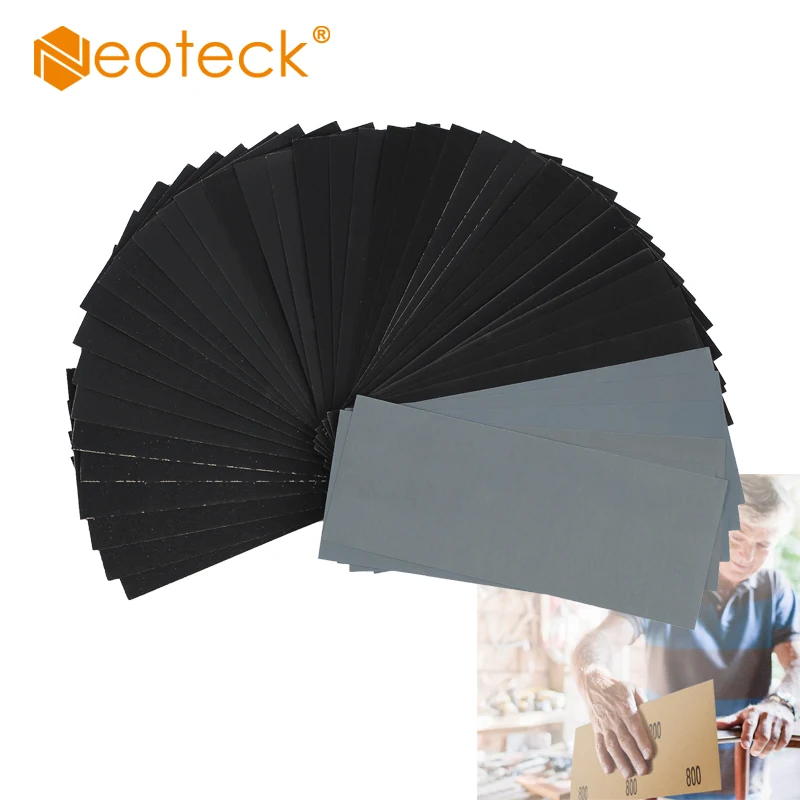 

Neoteck 42 Pcs Wet Dry Sandpaper 120 to 3000 Grit Assortment 9 * 3.6 Inches Abrasive Paper Sheets for Automotive Sanding Wood