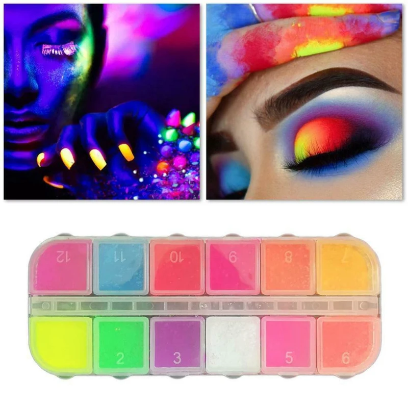 12 Colors /Set Fluorescent Eyeshadow Palette Powder Neon Pigment Nail Glitter Dust Gradient Pigments Manicure Decor |