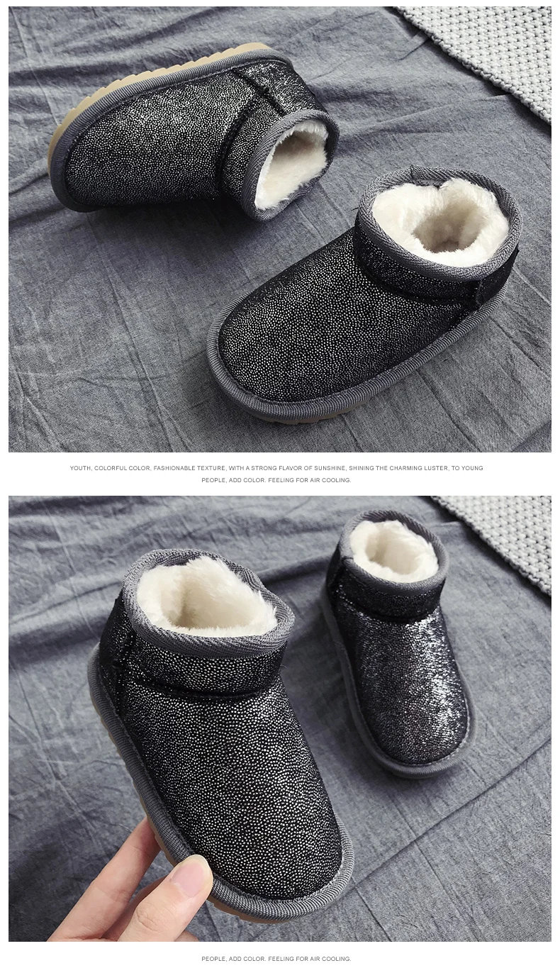 Girls Snow Boots Winter Warm Flat Round Toe Kids Shoes Baby Children's Pink Black Soft Boots Size 20-31 Martin Boots