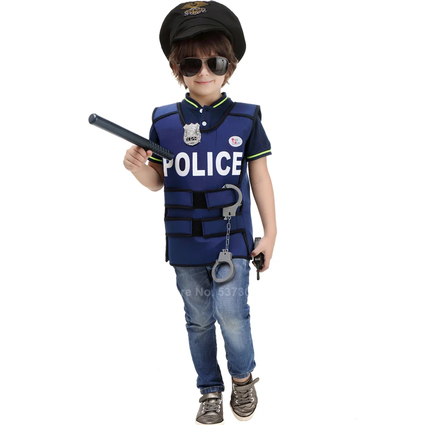 Карнавальные маскарадные костюмы для детей; костюм полицейского для мальчиков; жилет+ кепка; комплект одежды; детский армейский костюм для девочек; аксессуары для полицейского