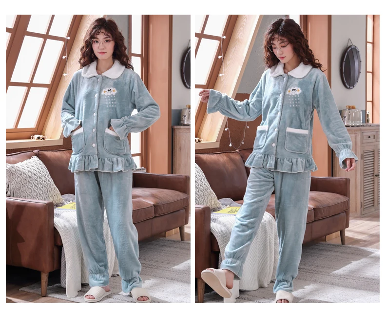 Пижамы размера плюс 3XL 4XL 5XL для женщин зимние плотные фланелевые пижамы с длинным рукавом Милая Пижама коралловый флис ночные рубашки