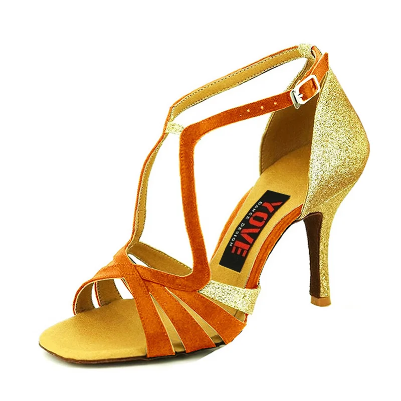 YOVE стиль w143-5 танцевальная обувь Бачата/Сальса/кизомба Женская танцевальная обувь - Цвет: Tan