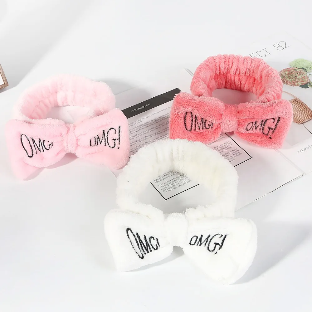 Temperament Fashion New Letter"OMG" Flannel Soft Bow Headbands for Lady Girls Turban Cute Hair Holder  Headwear Hair Accessories Hairclip