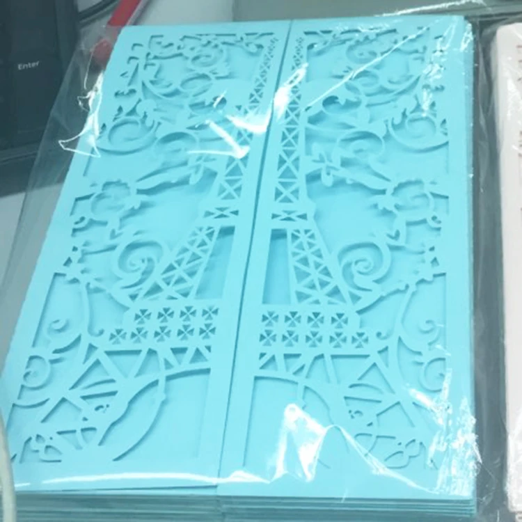 sky blue matte Сладкий 16 приглашений лазерная резка Эйфелева башня свадебные пригласительные открытки - Цвет: sky blue matte