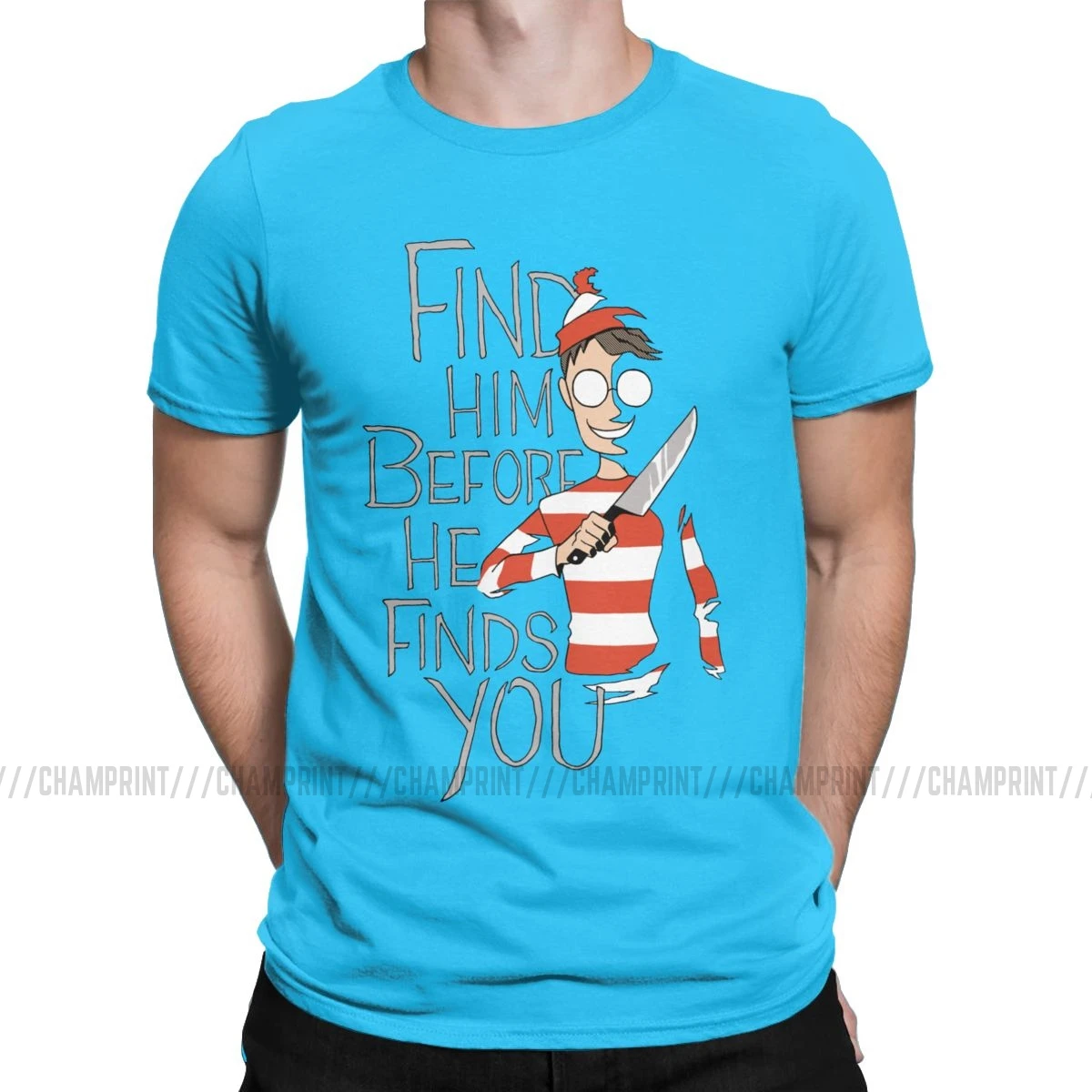Мужская футболка Hiding In The Dark Waldo, хлопковые футболки с коротким рукавом Wheres Wally, пародия, 90 s, комикс, полоски, хотели футболки размера плюс - Цвет: Королевский синий