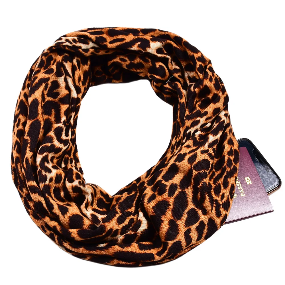 

Scarf With Pocket leopard cashmere Infinity Scarf All-match Fashion Women zipper pocket scarf Soft Pocket Loop Scarf 2019