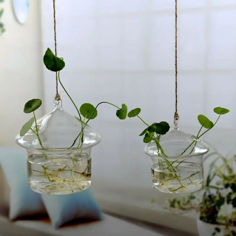 Creative Wall Hanging Flower Vase Iron Glass Hydroponics Planter Pot Transparent Hanging Flower Bottle Home Ornament Decoration