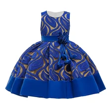 Летнее карнавальное рождественское платье с цветочным узором для девочек; классическое красивое платье принцессы; праздничная одежда из жаккардовой ткани без рукавов для девочек