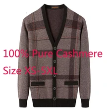 Новое поступление, Модный осенне-зимний Кардиган из чистого кашемира, мужской вязаный свитер, куртка, толстая клетчатая куртка с v-образным вырезом, большие размеры XS-4XL