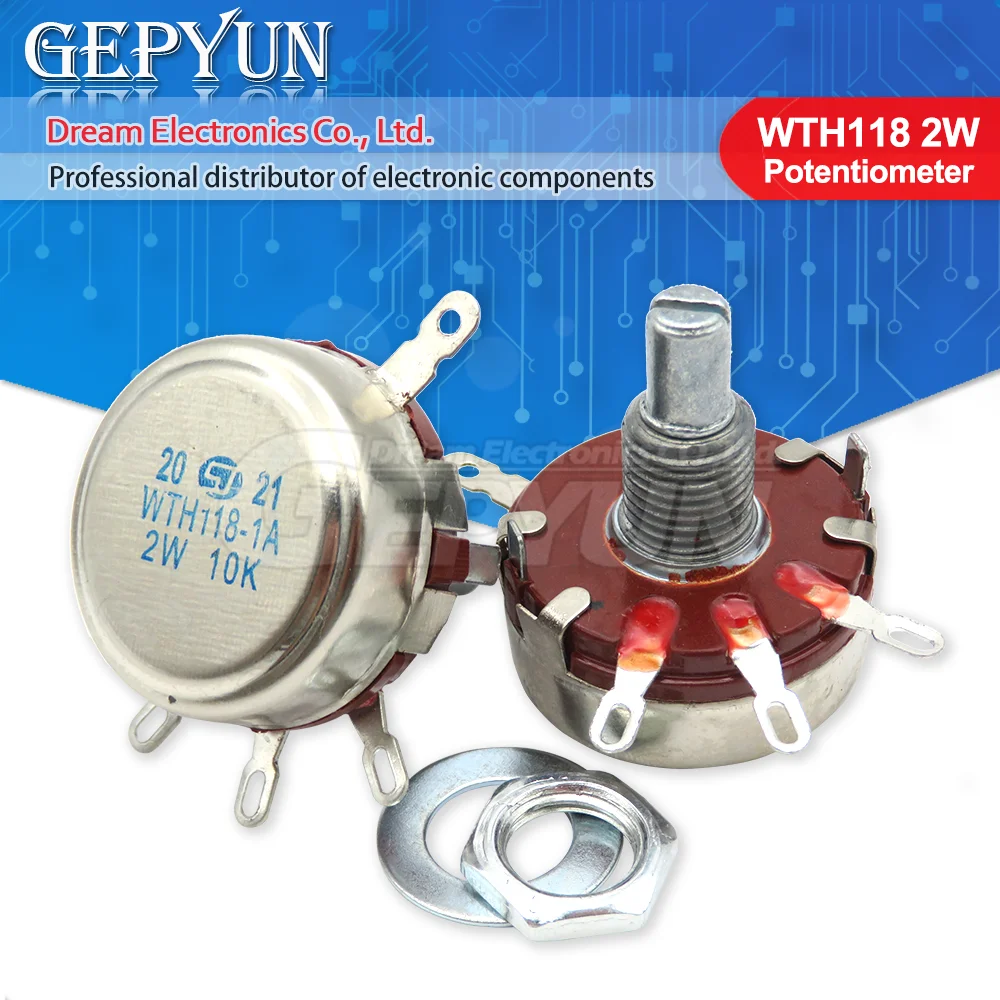 WTH118 Potentiometer Variable Resistor VR Resistance 1K 2.2K 4.7K 10K 22K 47K 100K 470K 1M 2W 1A 100K Ohm 2PCS