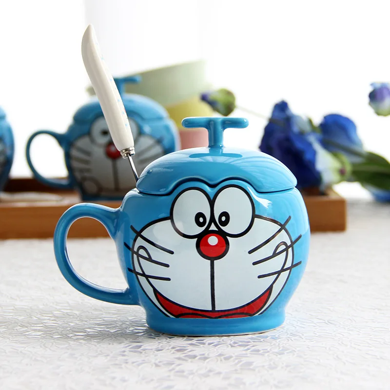 

Cartoon Ceramic Cup with Lid Spoon Simple Doraemon Cup Coffee Cup Breakfast Children Birthday Gift Cup Coffee Mugs Cute Mugs
