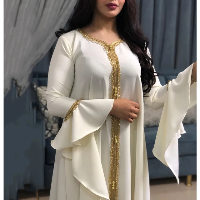 MD-vestido árabe Abaya blanco con borlas para mujer, ropa islámica de moda musulmana de Djellaba para niña, túnicas de manga de loto de grande Boubou - AliExpress