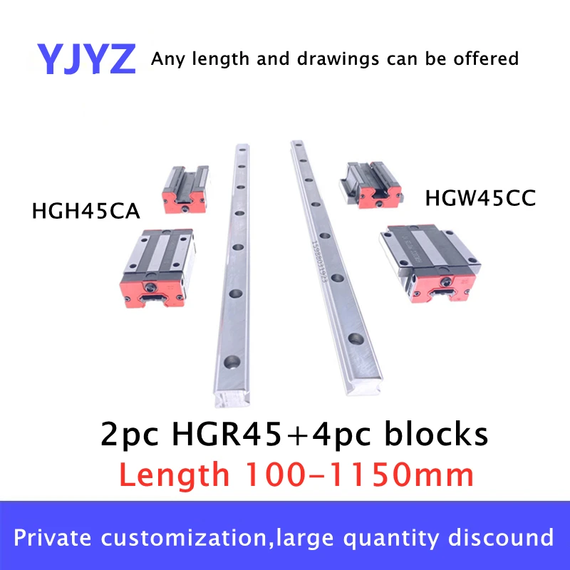 US $348.65 Free Shipping 2pcs 1001150mm HGR45 Linear Rail Guide4pcs HGH45CAHGW45CC Bearing CNC Parts
