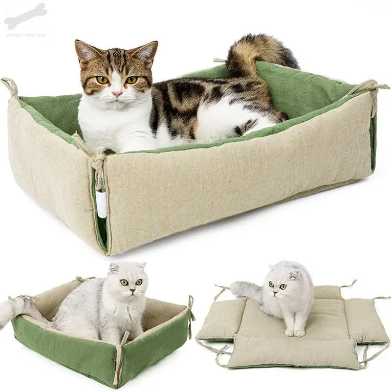 Pet Cat Deep Sleep Bed Cotton And Linen Dualpurpose Mattress Strap