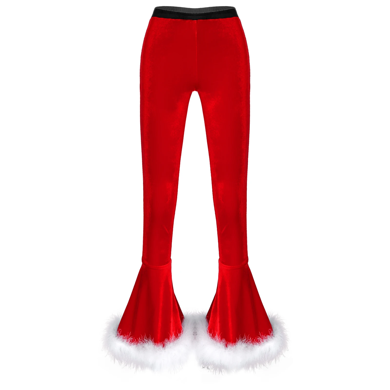 

Зимние расклешенные брюки с высокой талией, повседневные брюки с украшением из искусственного меха, Женские винтажные бархатные рождественские брюки, спортивные брюки