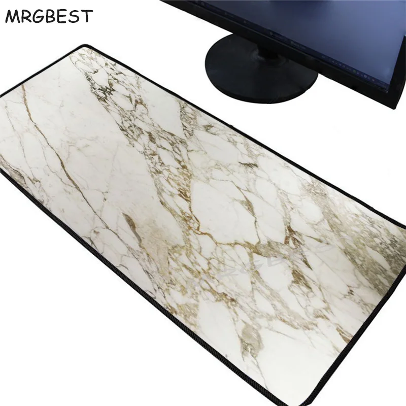 

MRGBEST White and Golden Marble Office Laptop Desk Mouse Pad Soft Rubber Non-slip 3mm Thickness Table Mats for Lol CS Go L
