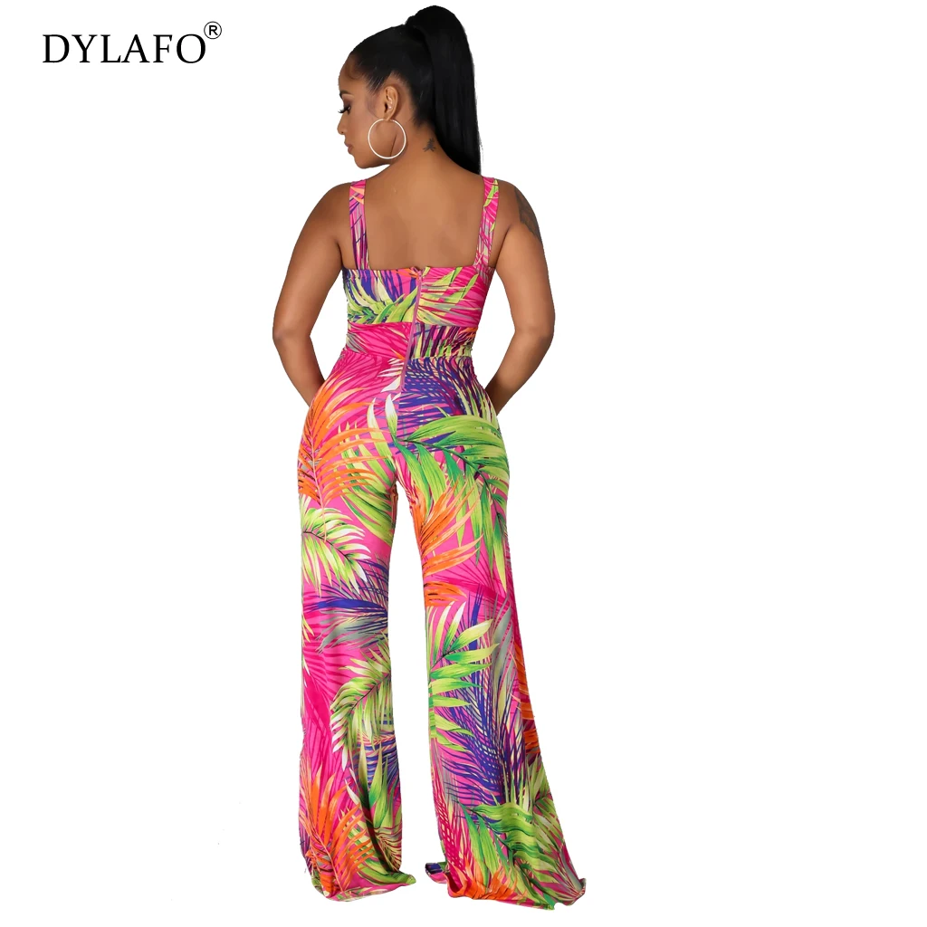 Summer Jumpsuit Women Rompers New Fashion Sexy V-neck Halter Jumpsuits Ladies Boho Floral Print Sleeveless Jumpsuit Overalls