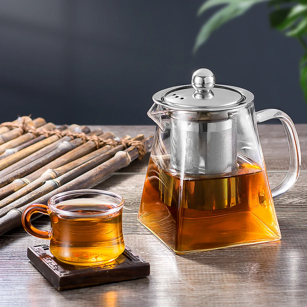 

600ml Clear Glass Tea Pots Heat Resistant Kettle Teapots with Removable Tea Filter and Stainless Steel Lid for Loose Tea Coffee