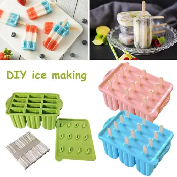 

Ice Cream Mold Popsicle Mould with Cover Silicone Ice Pop Mold with 50 Wooden Bars for Summer Kitchen DIY Icy Cookies New
