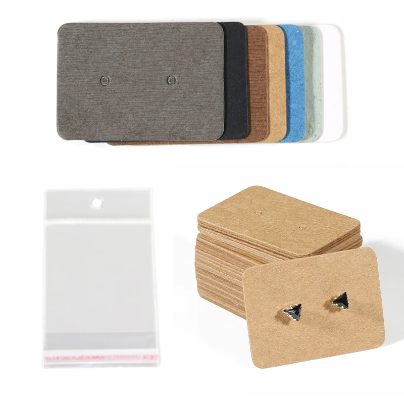 50pcs/lot 3.5x2.5cm Earring Cards With Plastic Bags Ear studs Display Paper Cardboard Wrapping Bags for DIY Jewelry Packaging
