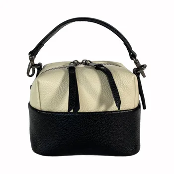 

Natural Cowhide Leather Bag Women Mini small square bag Fashional Splicing Shoulder Female Handbag 2020 New Arrival Tofu Bag