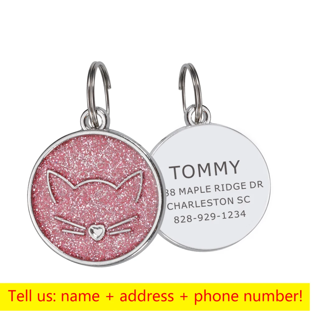 Customizable Pet ID Tag Personalized Dog Collar Pendant Cat Face Tags Engraved Puppy Kitten Name Plate Accessories Anti-lost❤Personalized Customized Anti-lost Pet Tag Collar Pendant Drip Alloy Pendant Leash Puppy Keyring Accessories Cat Dog Jewelry ❤PRODUCT DESCRIPTION 