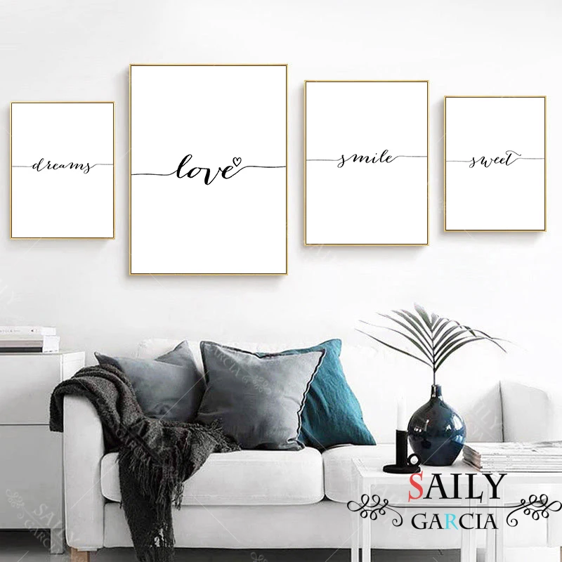 Home Decor Painting Love Smile Dream Sweet Quotes Art Canvas Poster and Prints Abstract Minimalist Wall Home Decoration Picture