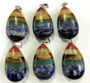 

Natural Stone Water drop Chakra Pendant Ellipse Amethysts Lapis lazuli Choker Reiki 7 Chakra Jewelry making Necklace 4PC