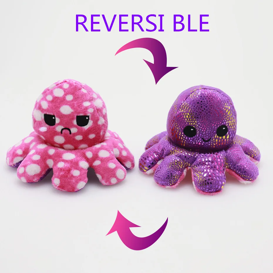 

Reversible Cute Flower Plush Toy Double-sided Flip Plush Doll Marine Life Patter Filled Plush Animal Toy double side Octopus